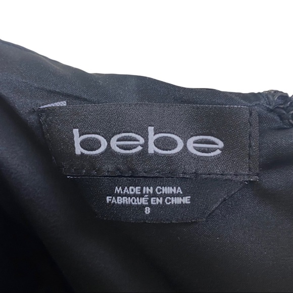 BEBE Mini Party Dress Halter Paisley Scroll Metallic Champagne Black Size 8 Y2K - Picture 13 of 15